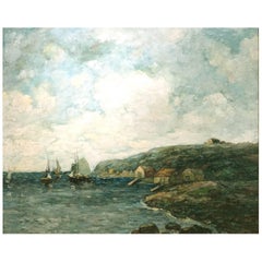 Paul Bernard King Coastal Marine Oil Painting, Harbor Scene
