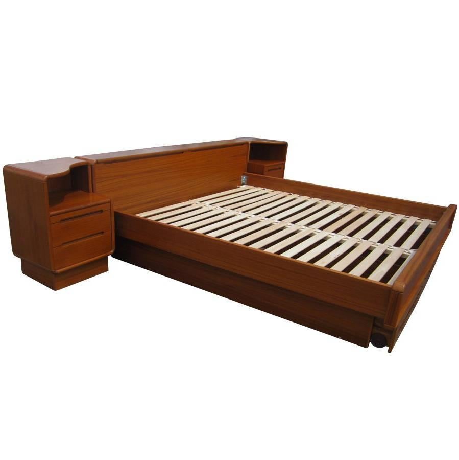 Vintage Mid-Century Danish Teak King size Platform Bed with Nightstands