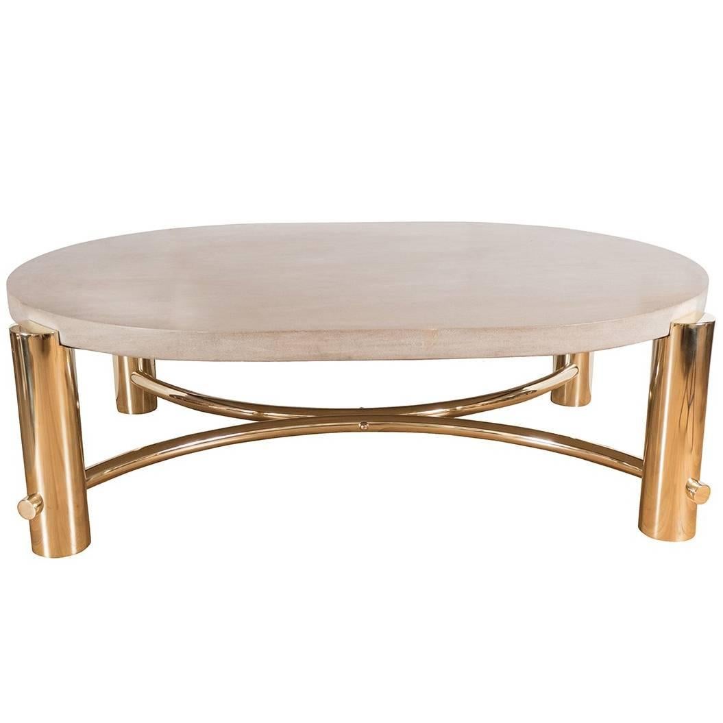 Elliptical Coffee Table with Stone Top