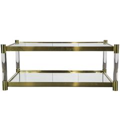 Brass and Lucite Tube Cocktail Table with Mirrored Glass