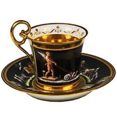 Antique Vienna Imperial Porcelain Cup Saucer Cherubs Driving Chariots Dated 1814 Austria