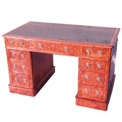 Antique 19th Century Burr Walnut Pedestal Desk