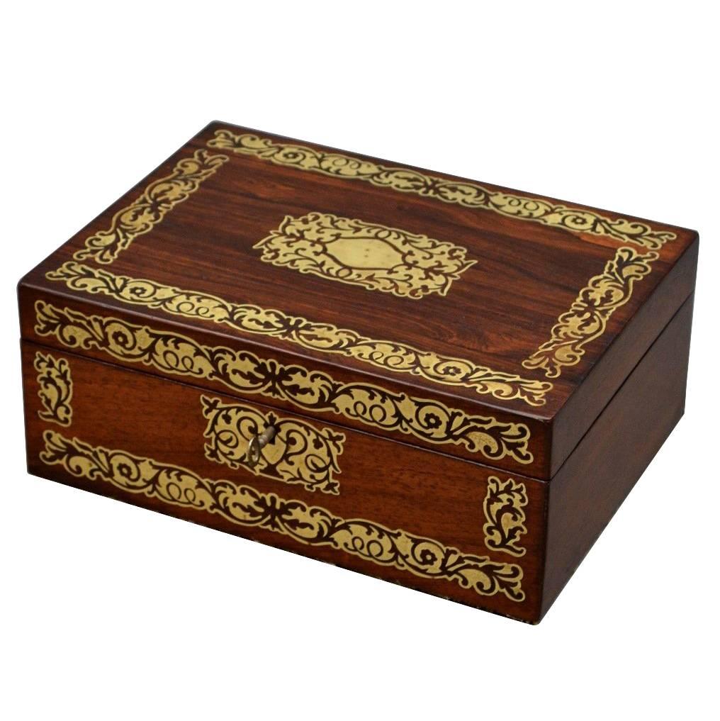 Regency Brass Inlaid Rosewood jewelry Box with Relined Interior