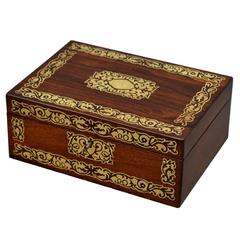Antique Regency Brass Inlaid Rosewood jewelry Box with Relined Interior