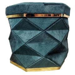 Aqua Blue Cowhide Ottoman Collection "Himalaya" Brass Frames