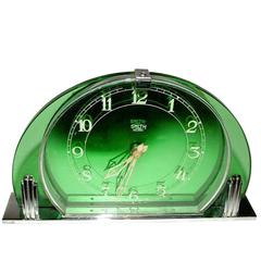 English Art Deco Smiths Green Glass Clock