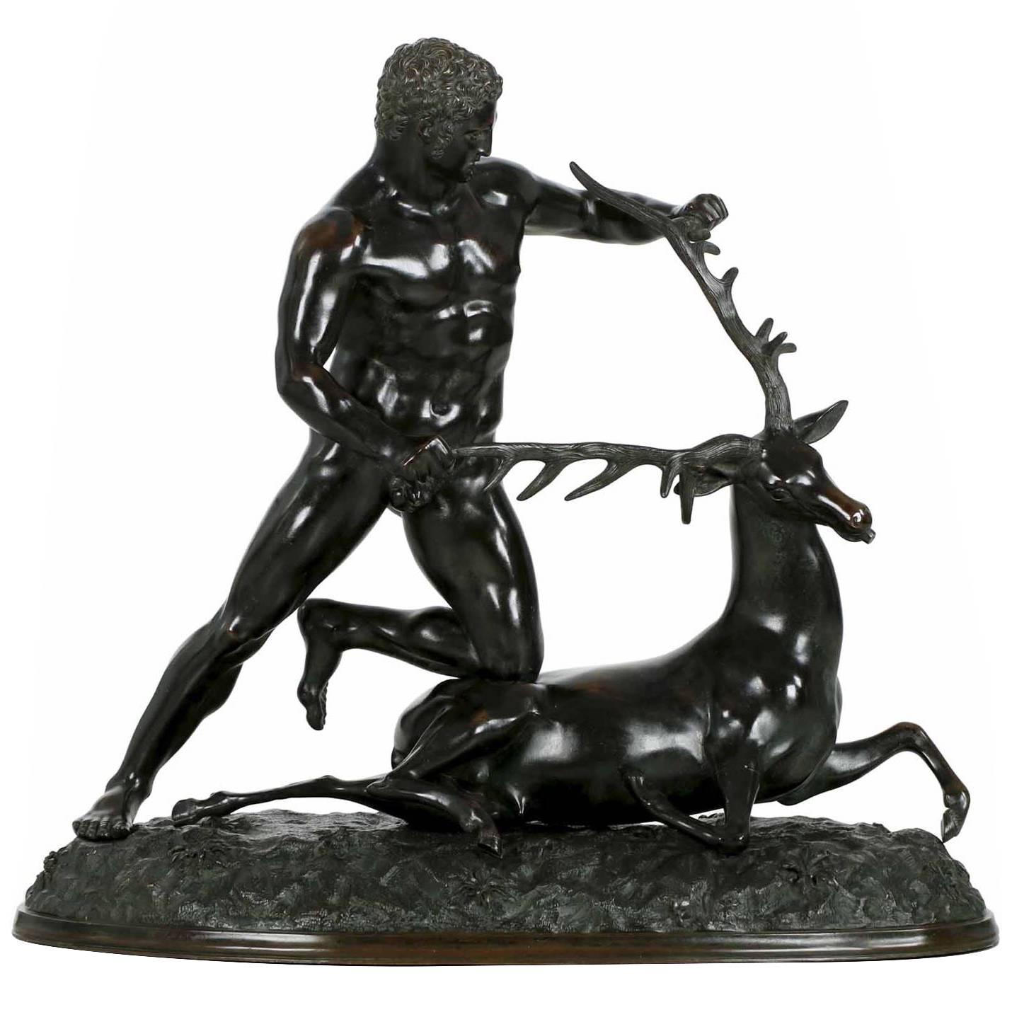 Large Italian Grand Tour Bronze Sculpture "Hercules & Cerynitis", by Chiurazzi