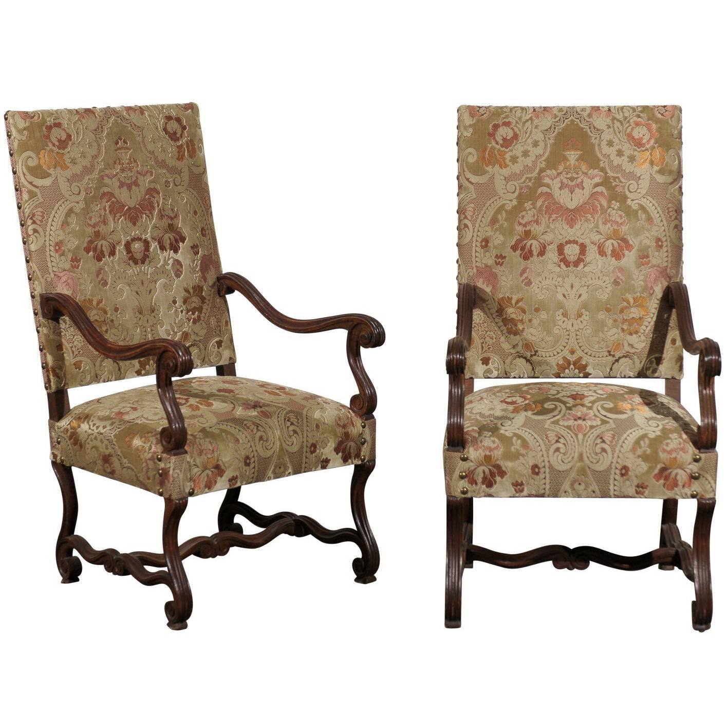 Pair of 19th Century French Walnut High Back Chairs