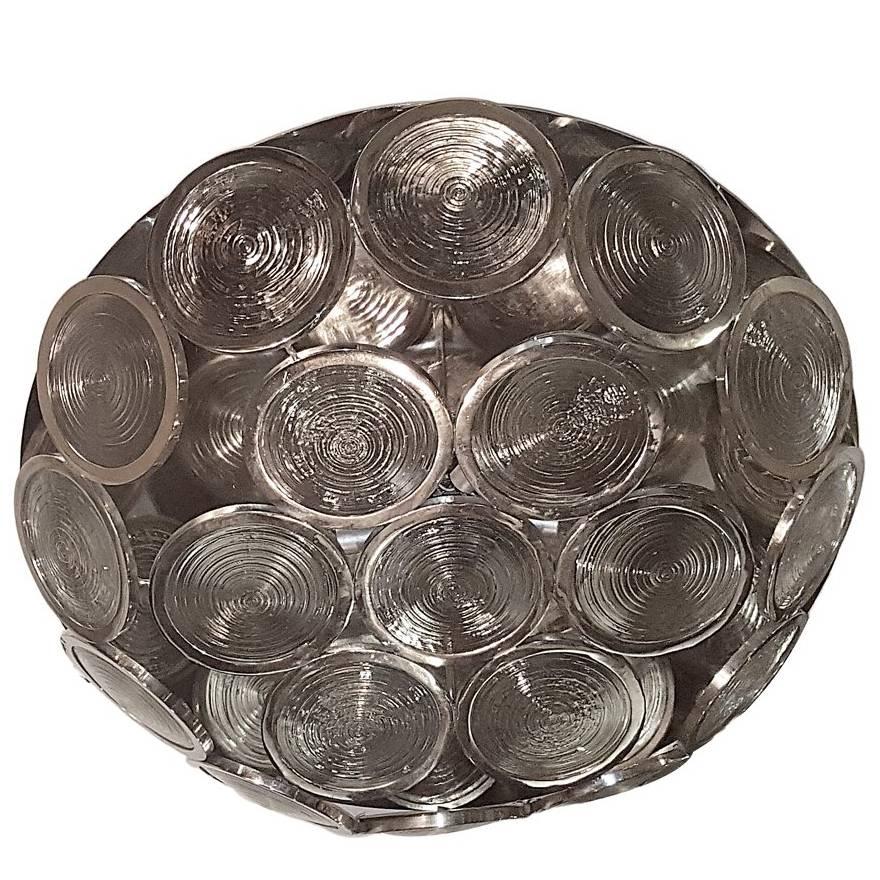 Set of Nickel-Plated Light Fixtures with Glass Insets, Sold Individually For Sale