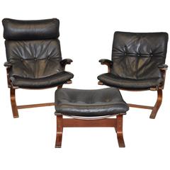 Vintage Black Leather Amchairs by Sormani of Italy, 1960`s