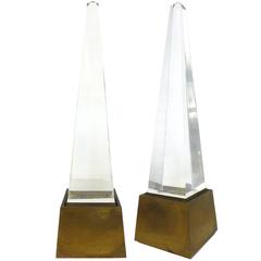 Pair of Brass and Acrylic Obelisk Table Lamps by Chapman Lighting
