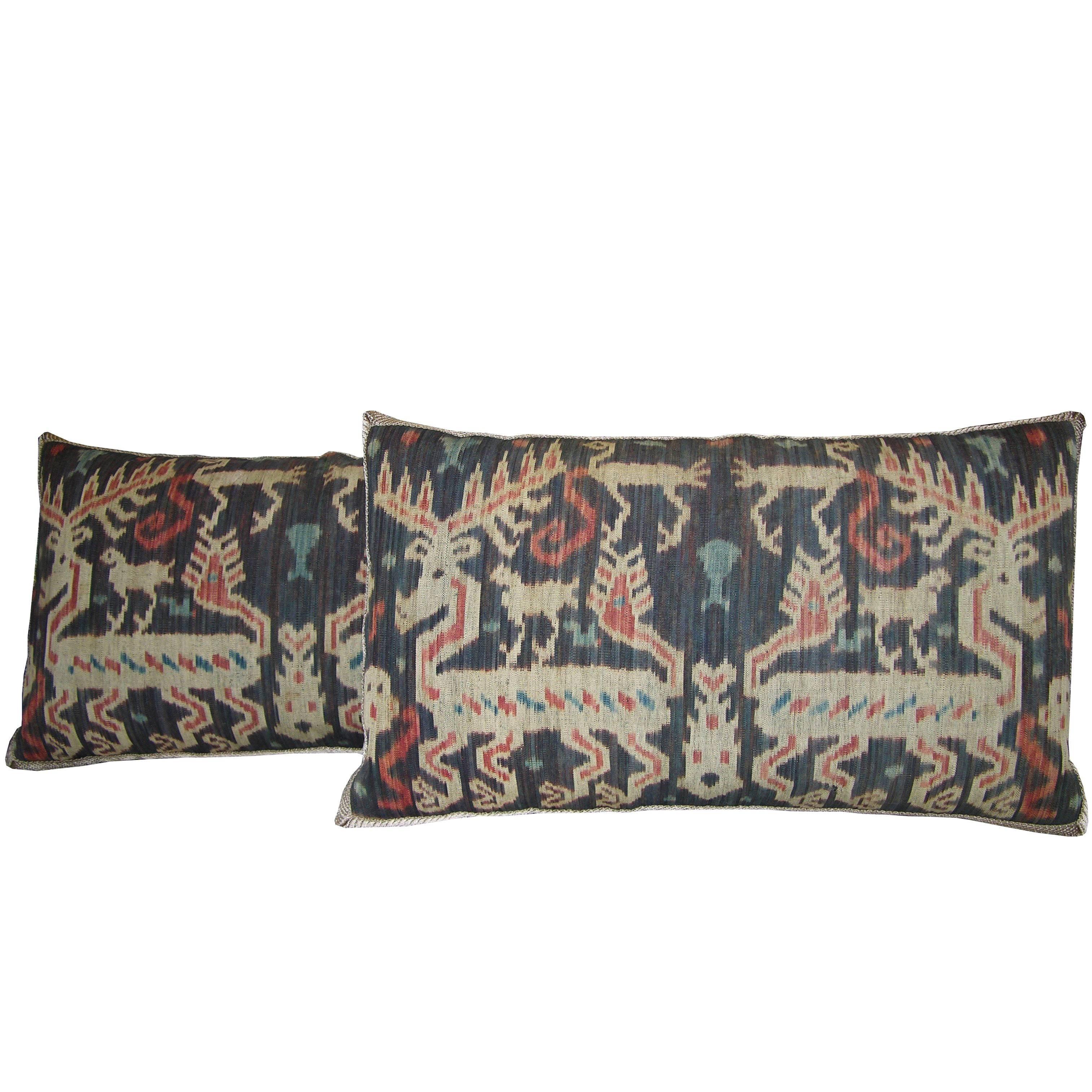 One Antique Ikat Tapestry Pillows, circa 1850 1671p For Sale