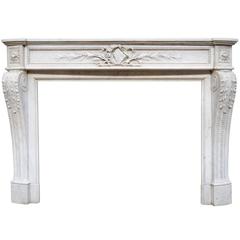 French Louis the 16th Style White Carrara Marble Fireplace, 19th Century