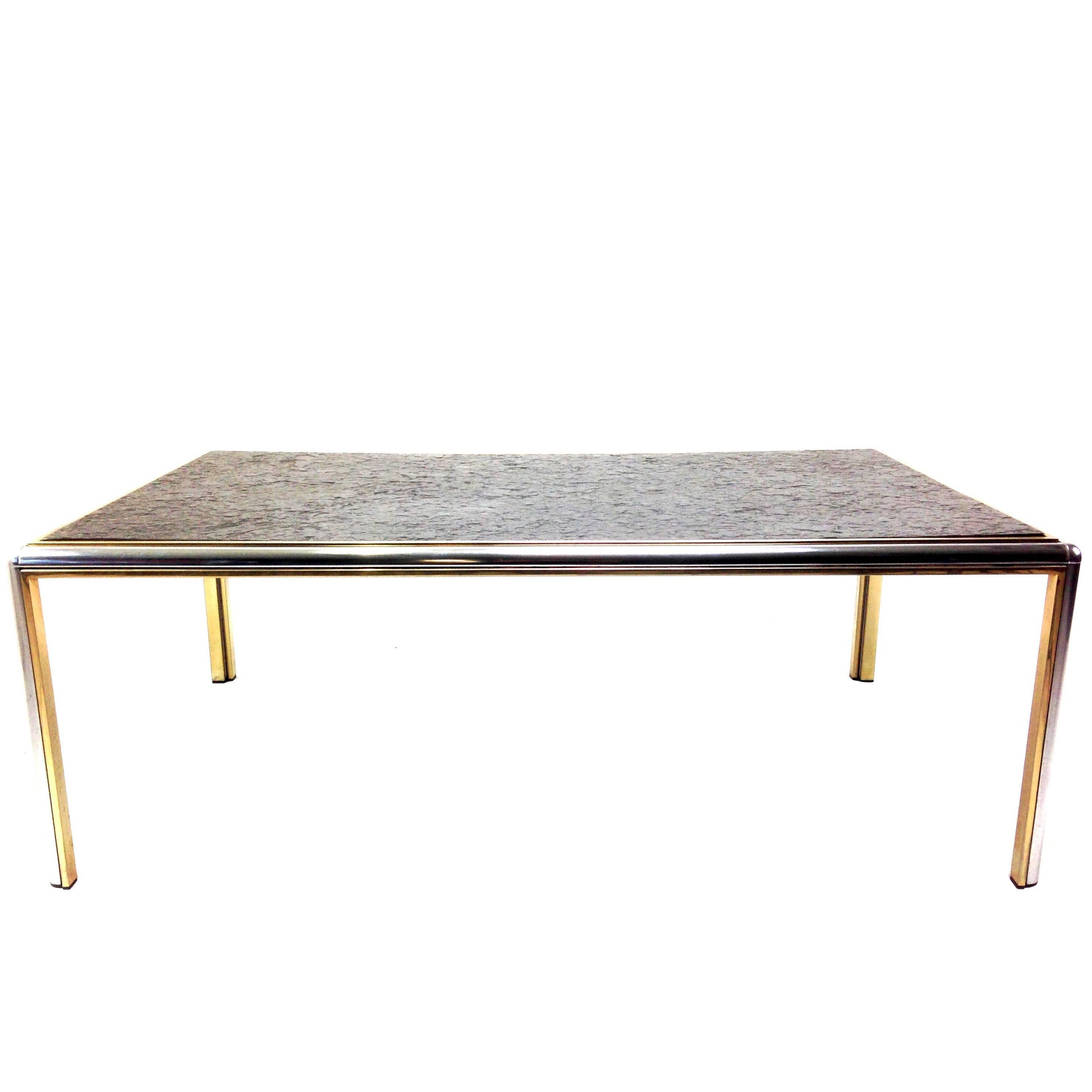 Mid-Century Slate and Chrome Coffee Table