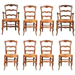Set of Eight Country French Rush Seat Chairs