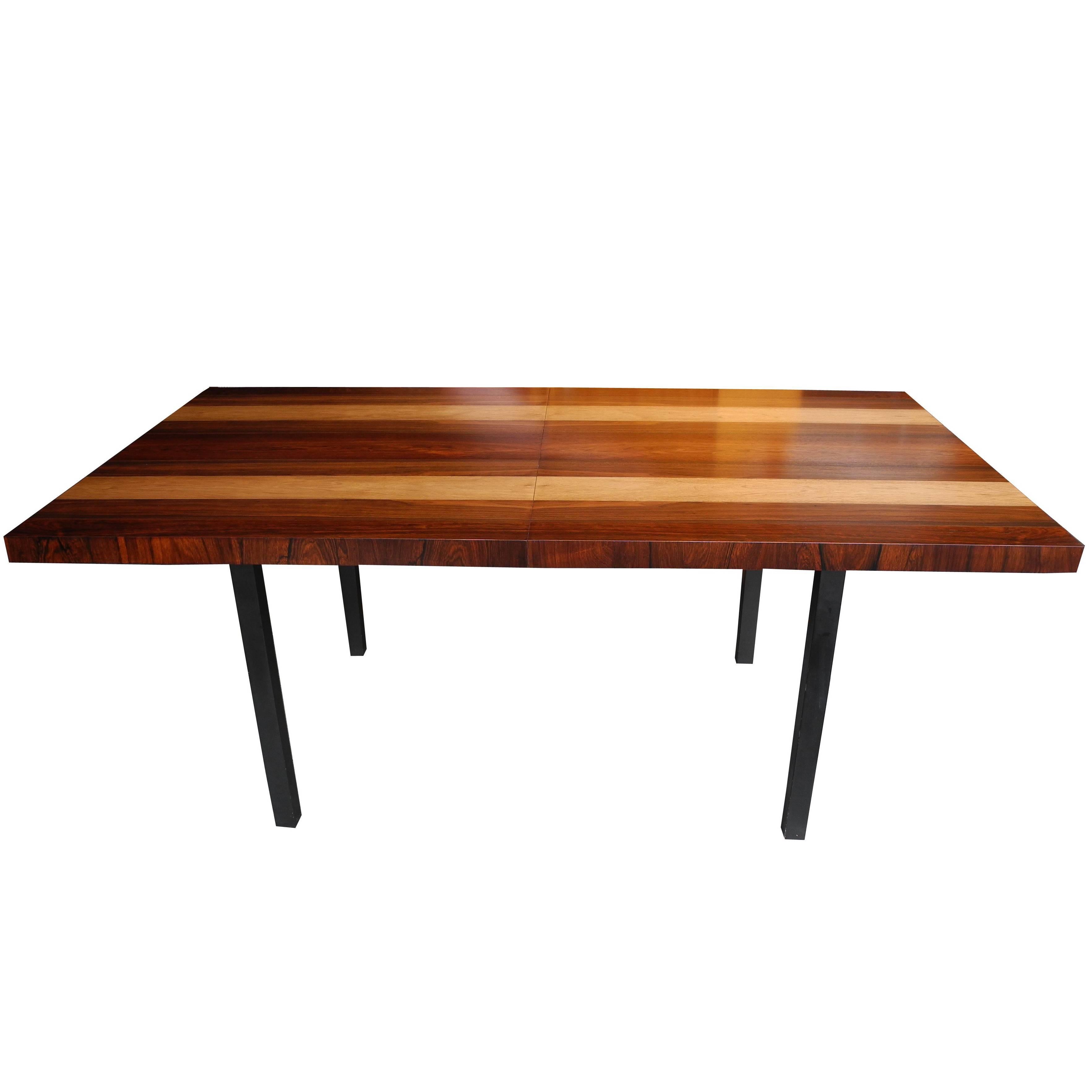 Striped Wood Dining Table by Milo Baughman for Directional with Two Leaves For Sale