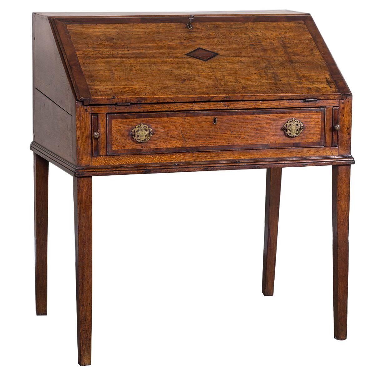 English George III Period Oak Slant Front Desk, circa 1760