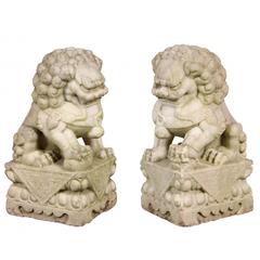 Pair of Vintage Quality Carved Marble Foo Dogs