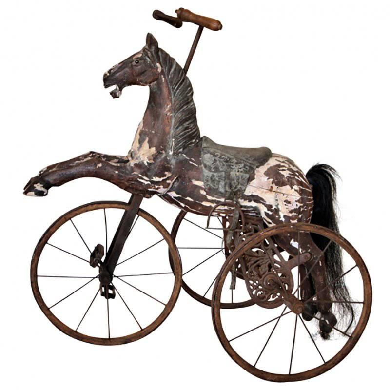 19th Century Antique Folk Art Horse Form Tricycle