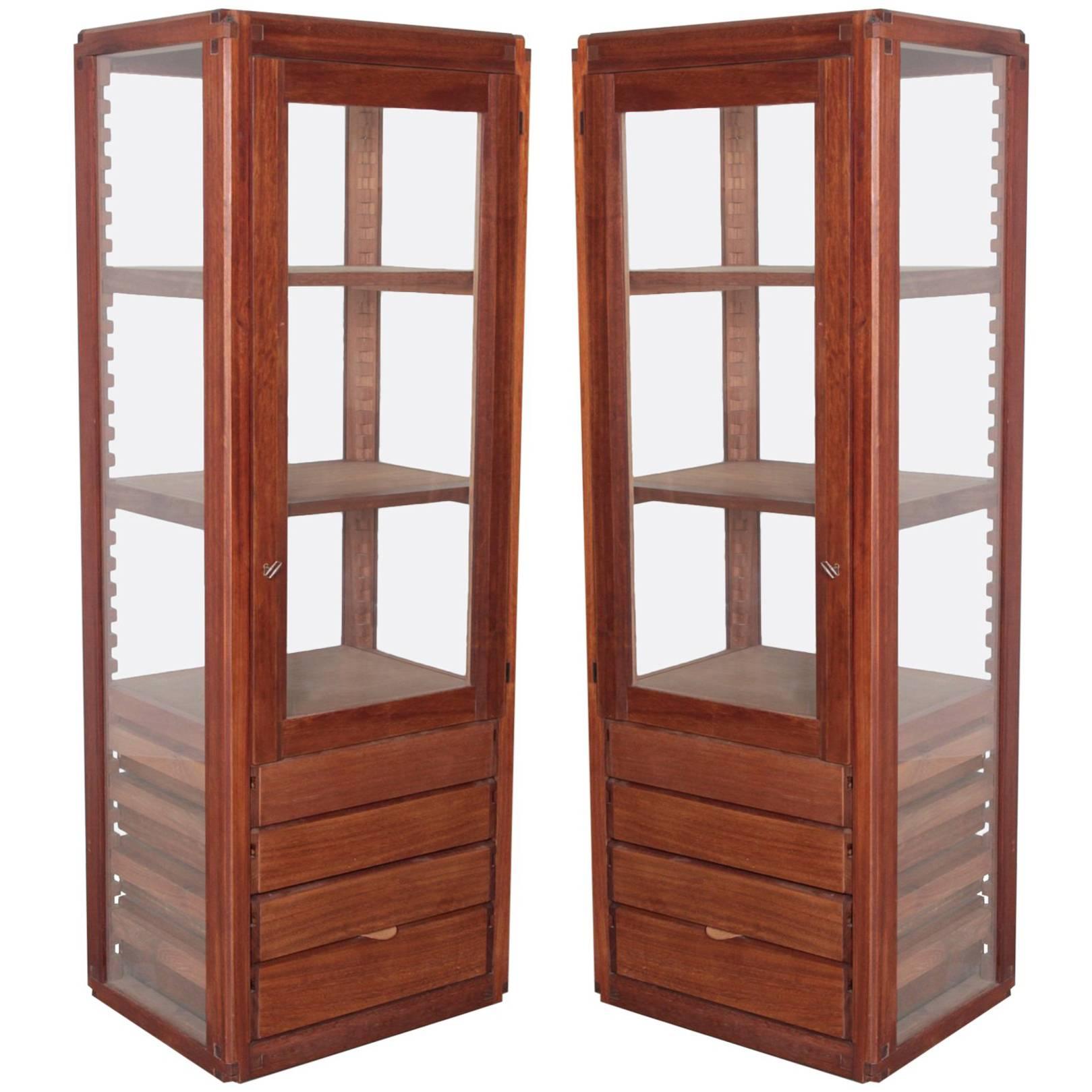 Rare pair Pierre Chapo B10 Glass Cabinet in Solid Elm, 1970