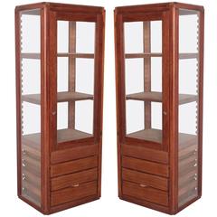 Rare pair Pierre Chapo B10 Glass Cabinet in Solid Elm, 1970