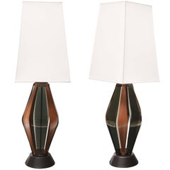 Pair of Walnut and Lucite Table Lamps