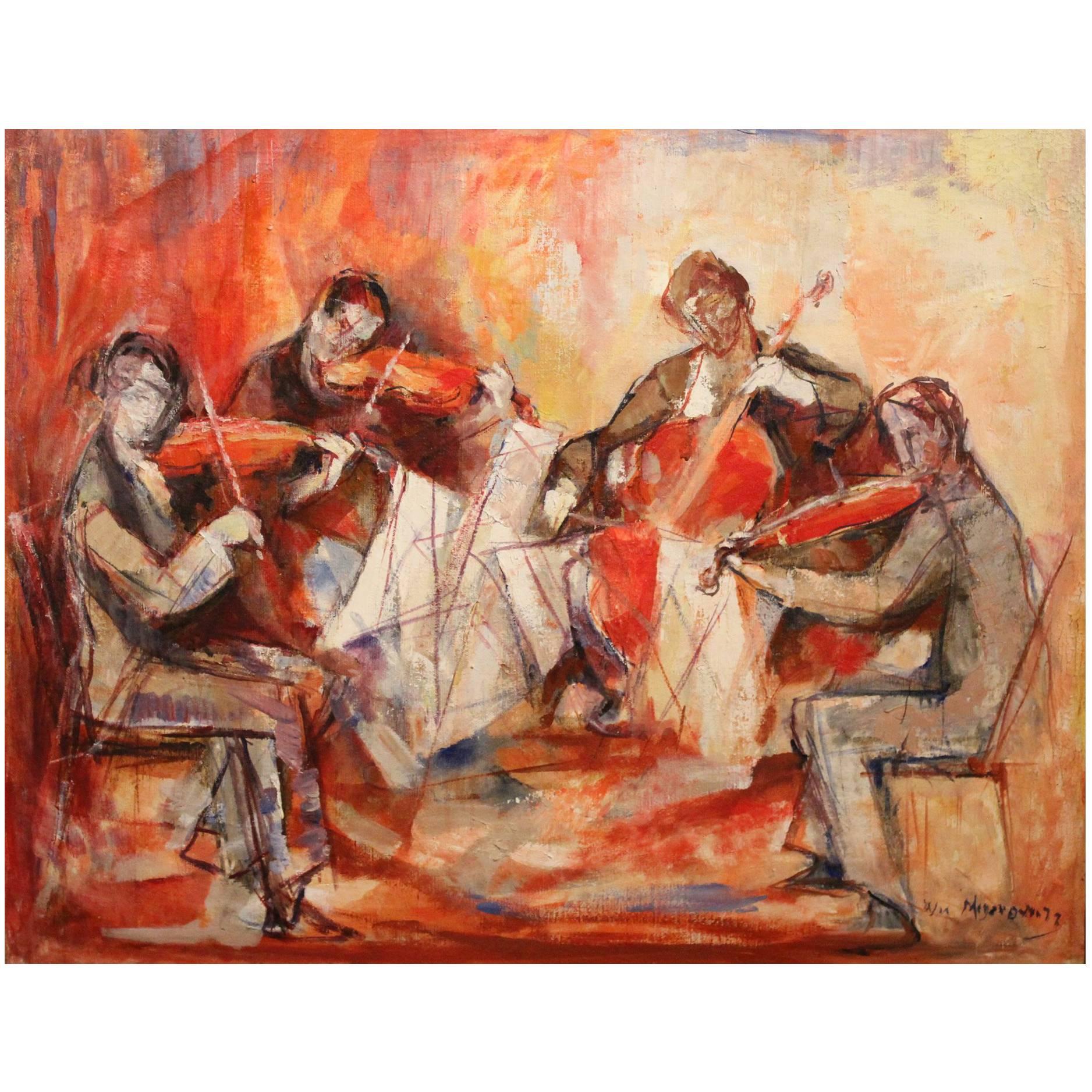 William Meyerowitz Modernist Oil Painting of a Musical String Quartet
