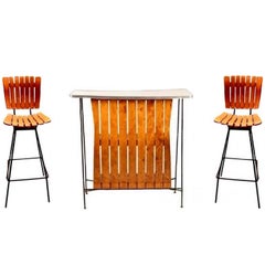 Arthur Umanoff Bar and Pair of Matching Stools