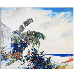 Vintage "Gathering Storm, Dominican Republic, " Large, Color-Saturated Painting, 1930s