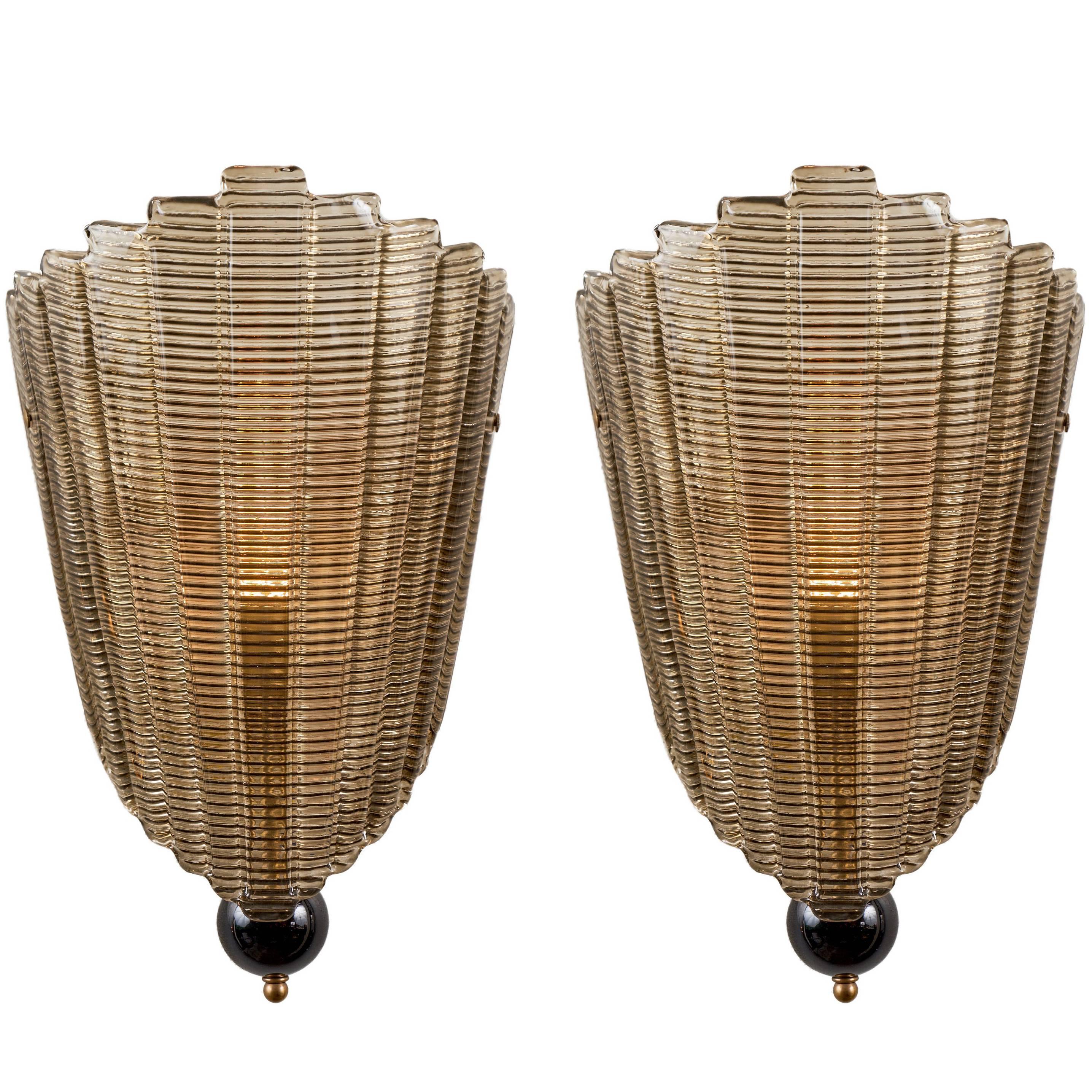 Pair of Textured Murano Glass Wall Sconces