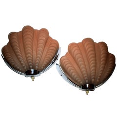 1930s Art Deco Pair of Soft Coral Shell Wall Lights or Sconces