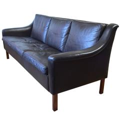 Danish Black Leather Sofa, 1960s