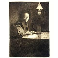 Kathe Kollwitz Self Portrait at the Table Engraving 1893 ADV Becke