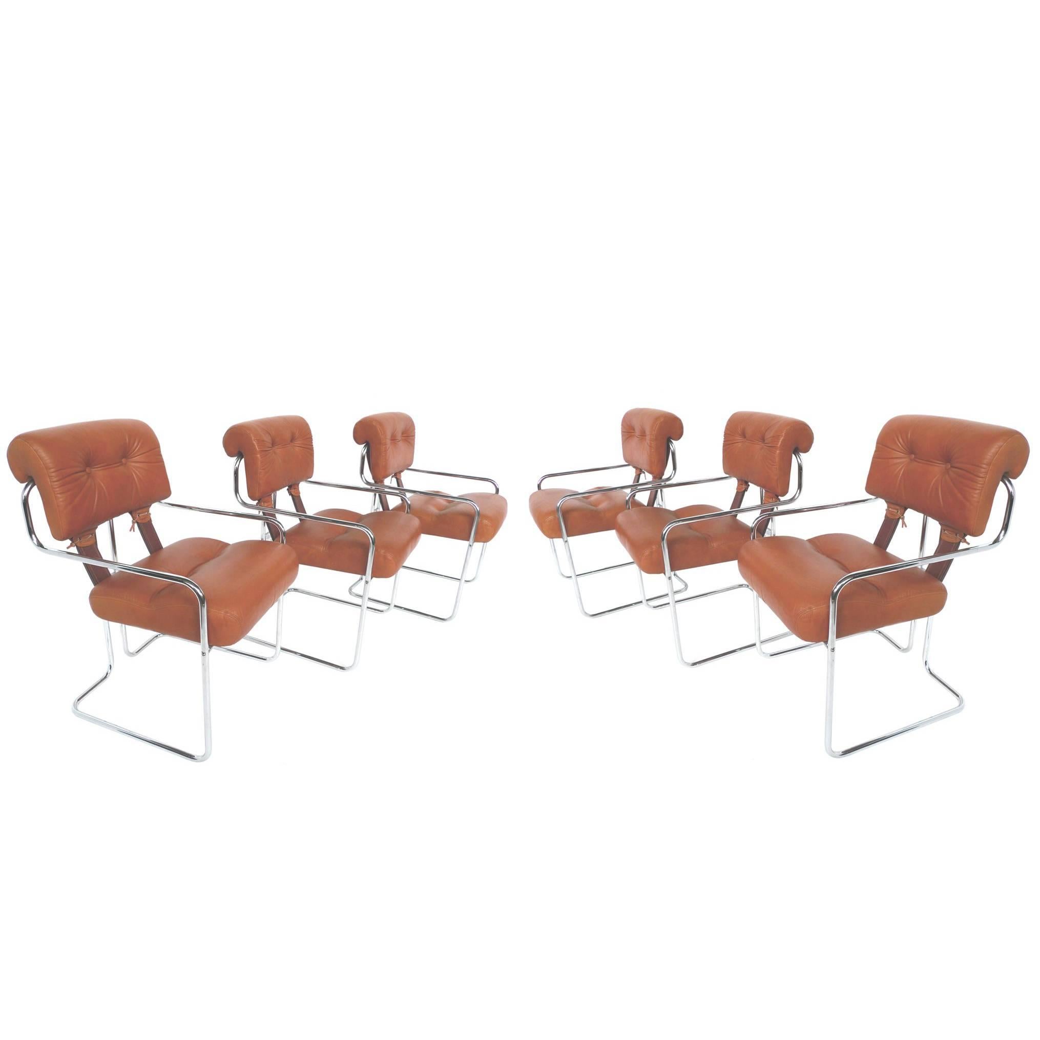 1970s Tucroma Leather and Chrome Dining Chairs by Guido Faleschini for Pace