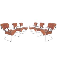 1970s Tucroma Leather and Chrome Dining Chairs by Guido Faleschini for Pace