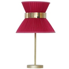  “Tiffany” Table Lamp 30 Ruby Silk, Antiqued Brass, Silvered Glass  