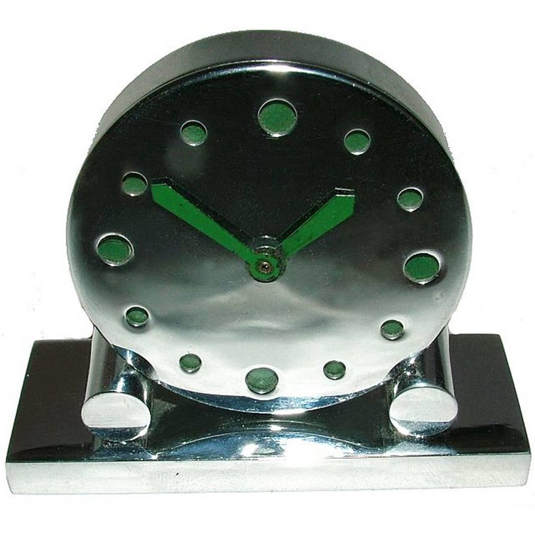 Extremely Rare 1930s Art Deco Modernist Miniature Chrome Clock