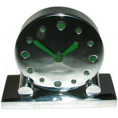 Retro Extremely Rare 1930s Art Deco Modernist Miniature Chrome Clock