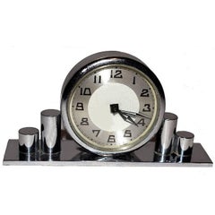 Miniature 1930s French Art Deco Chrome Clock