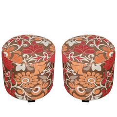 Pair of Cylindrical Stools in Modern Velvet Upholstery in 1970s Style 4