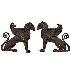 Pair of Heavy Antique Cast Iron Griffins