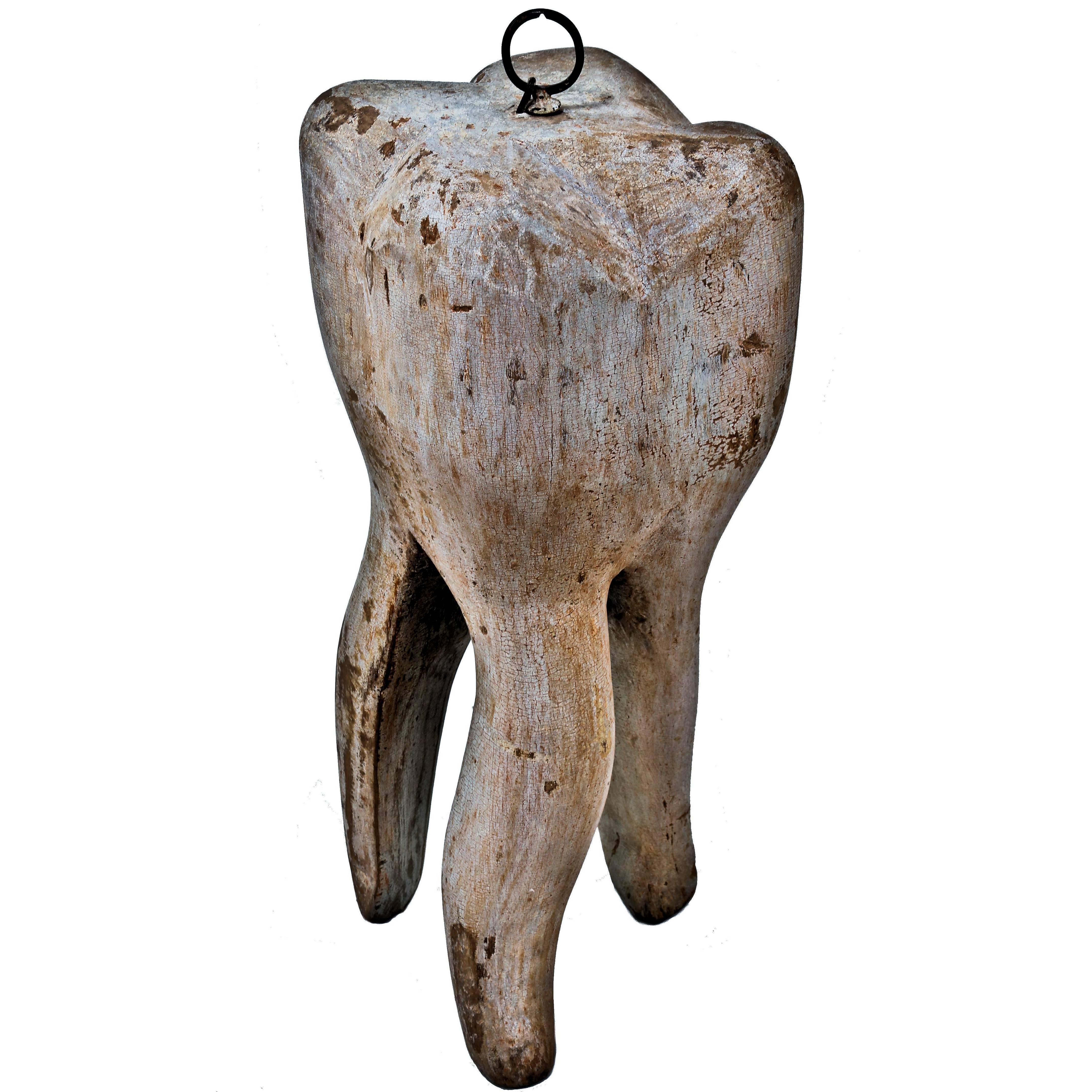 19th Century Solid Hand-Carved Three Root Dentist Trade Sign For Sale