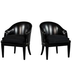 Pair of Black Leather Curved Back Club Chairs 12