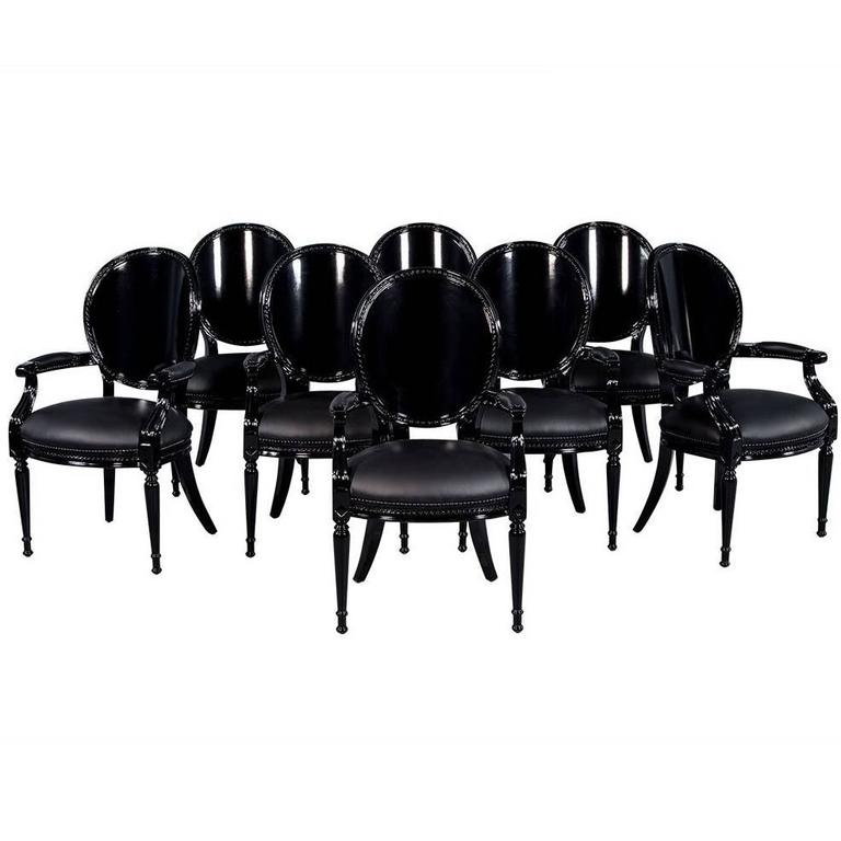 Set Of Eight Round Black Lacquered Dining Chairs For At 1stdibs Set Of Eight Round Black Lacquered Dining Chairs For