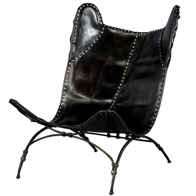 Modern Black Saddle Leather Camp Chair
