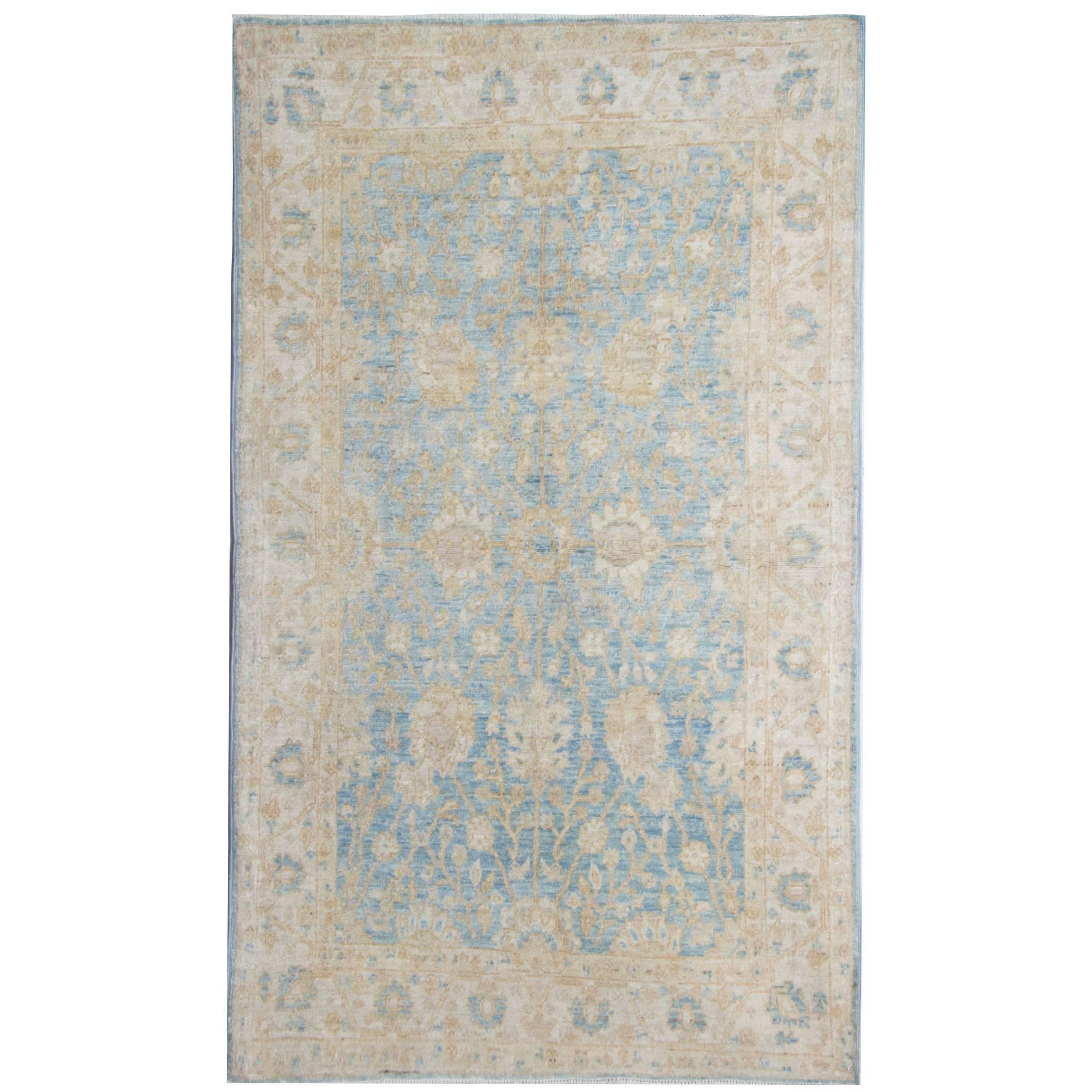 Hellblaue Teppiche, Zeigler handgefertigter Teppich, Teppich aus Eichenholz mit Blumenmuster 