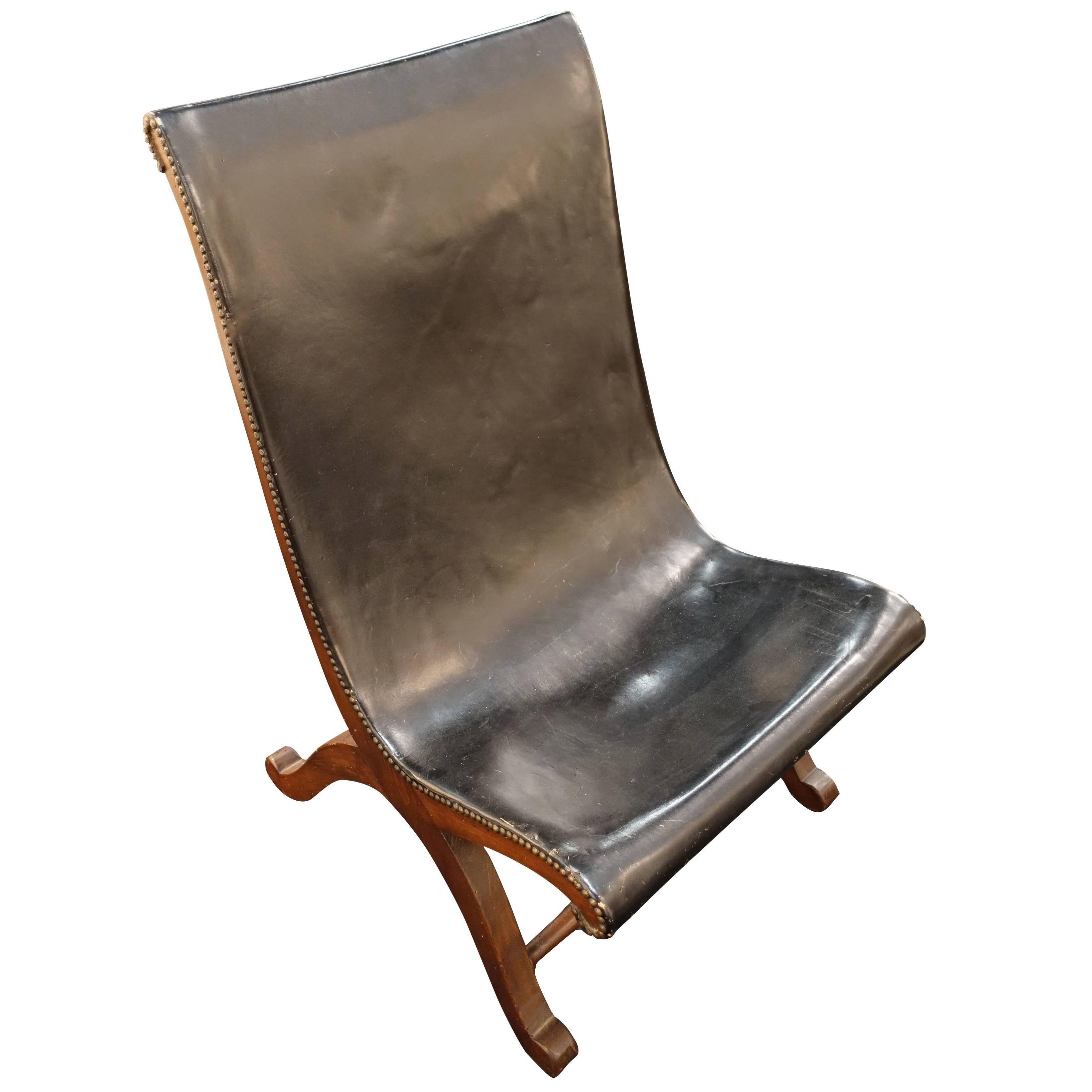 Mid-Century Valenti Black Leather Chair, Spain