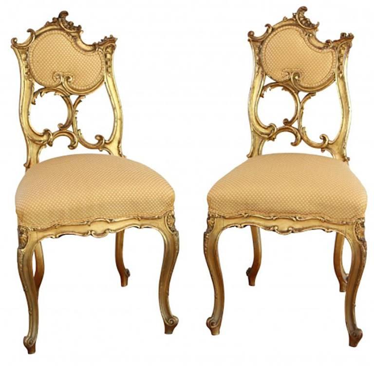 Pair of Antique Rococo Style Ball Room Chairs