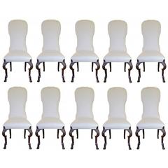 Vintage Set of Ten Queen Ann Style Custom Quality Dining Chairs