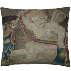 Antique Brussels Tapestry Pillow, circa 17th Century